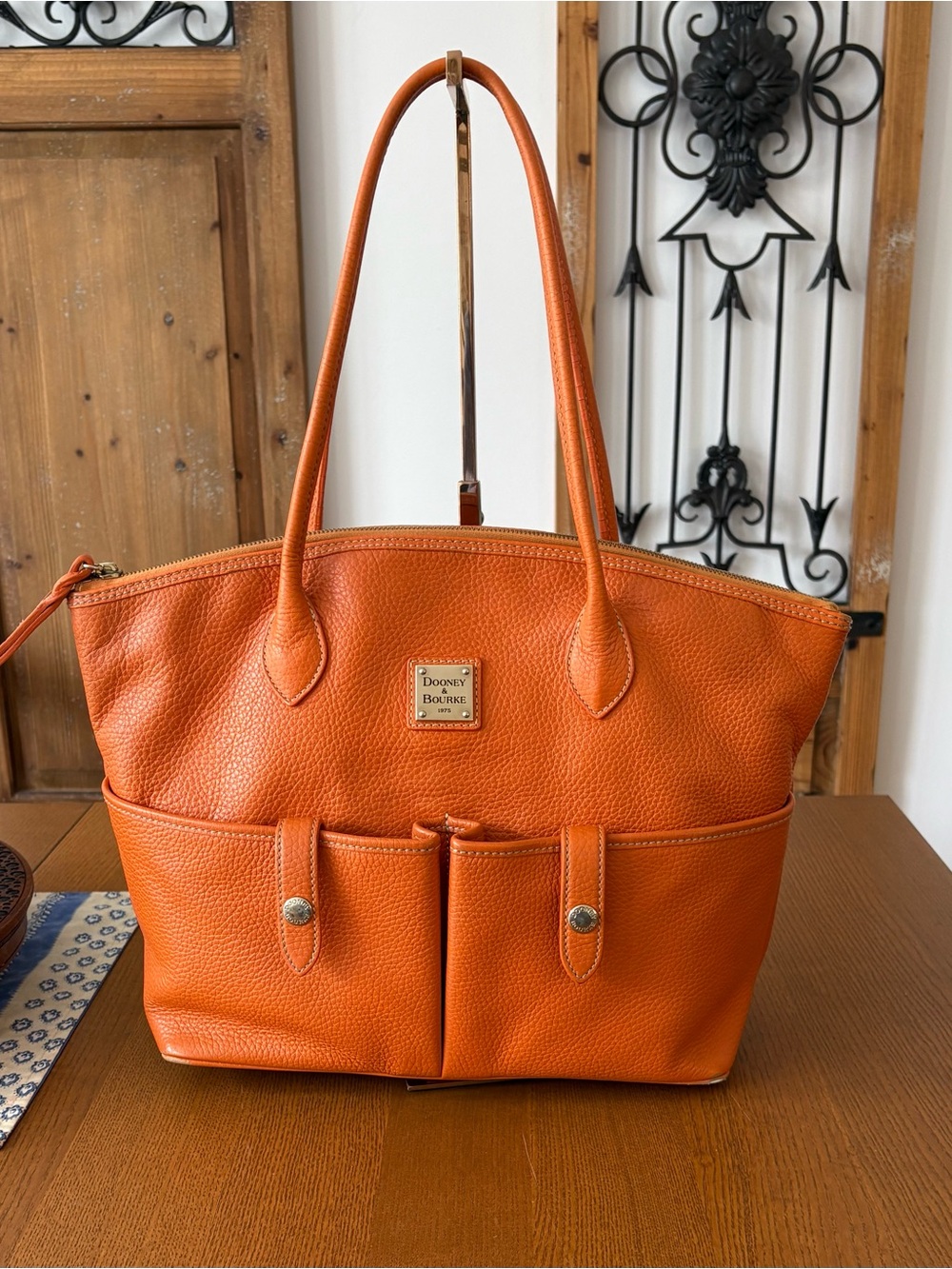 Dooney & Bourke Orange Pebbled Leather Large Shopper Tote
